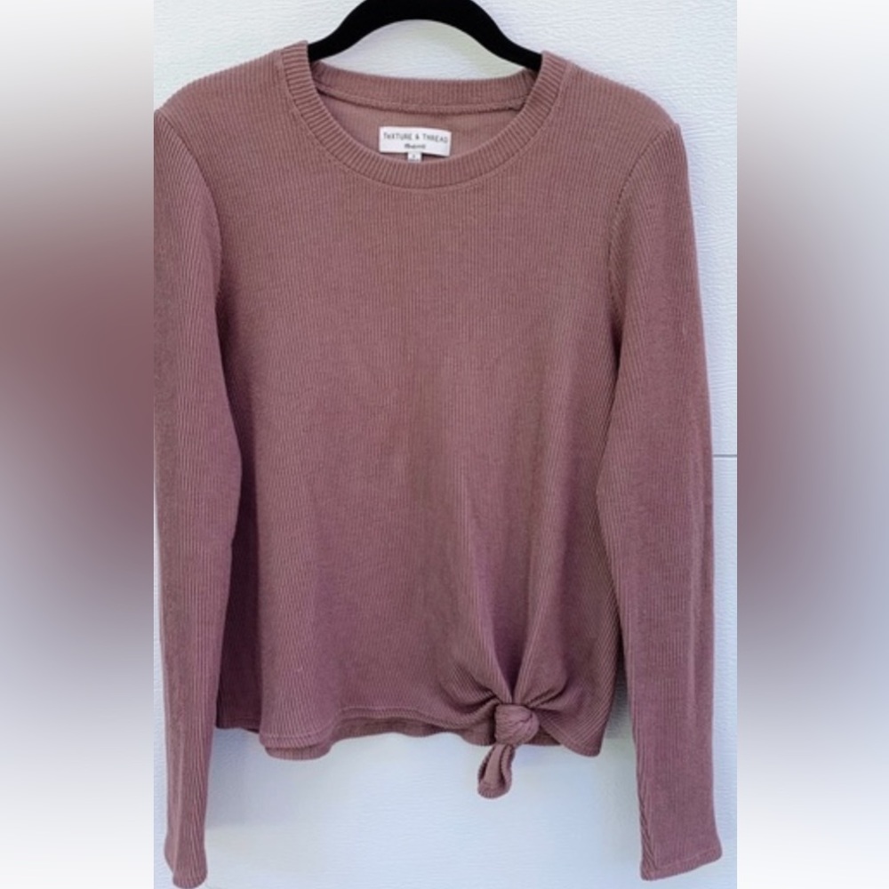 Madewell Crew Top Long Sleeves Tie Knot Waist Dusty Rose XS
